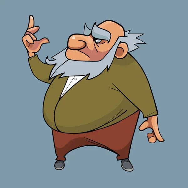 Cartoony serieus baard vet grootvader bedachtzaam komt opdagen — Stockvector