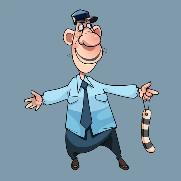 Uomo cartone animato in uniforme di ispettore del traffico sta con le braccia tese — Vettoriale Stock
