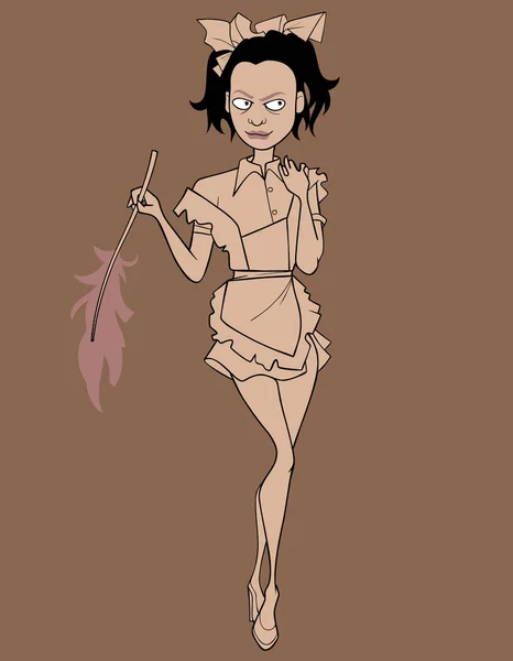 Schiță fată de desene animate stă cu o pană în mână — Vector de stoc