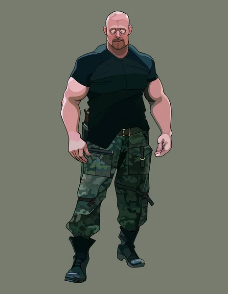 Dessin animé brutal musclé homme en pantalon de camouflage — Image vectorielle