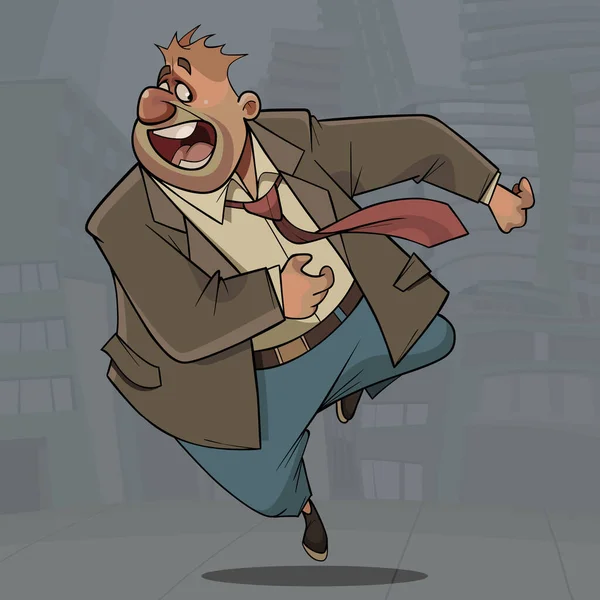 Homem Dos Desenhos Animados Terno Com Uma Gravata Foge Grita —  Vetores de Stock