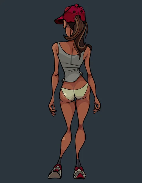 Dessin Animé Femme Mince Sexy Baskets Bikini Casquette Vue Arrière — Image vectorielle