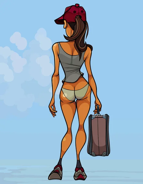 Dibujos Animados Mujer Delgada Sexy Zapatillas Bikini Una Gorra Con — Archivo Imágenes Vectoriales