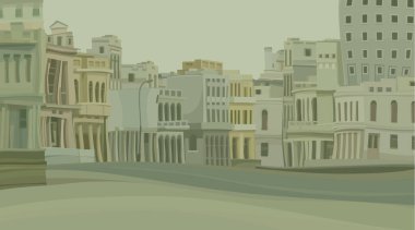 Eski karikatür kasabasının terk edilmiş bir sokağının arka planı. Vektör resmi