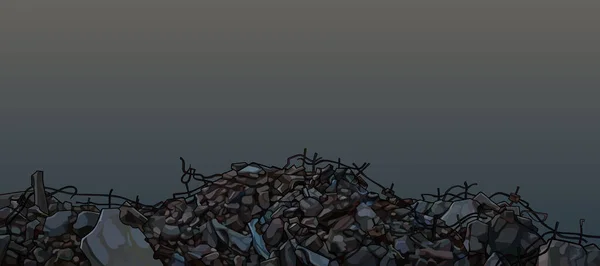 Kırık tuğla yığınları taşlar ve eğri zırhlar. Vektör resmi