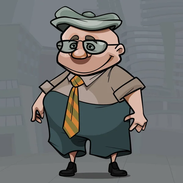 Cartoon Smiling Elderly Man Glasses Cap — Stock Vector