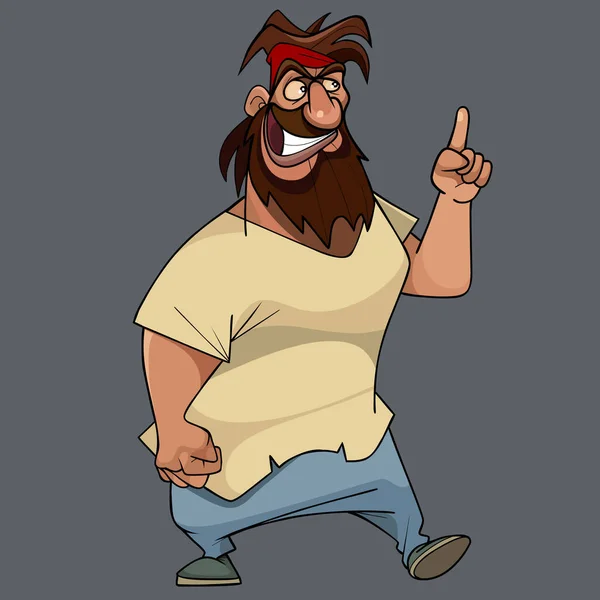 Drôle Dessin Animé Shaggy Barbu Homme Pointe Son Index Vers — Image vectorielle