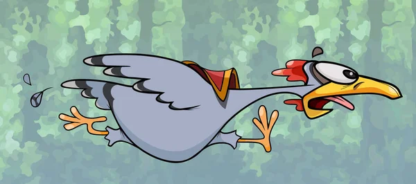 背中に鞍をつけた面白い漫画の鶏が高速で走っています — ストックベクタ