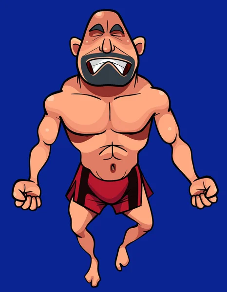 身着红色短裤和肌肉赤身裸体的卡通战士准备战斗 — 图库矢量图片