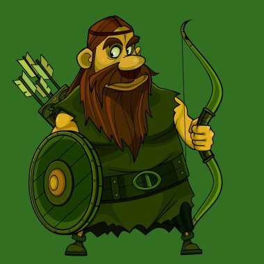 komik ortaçağ sakallı savaşçısı ok ve yaylı