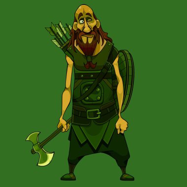 komik karikatür sakallı ortaçağ savaşçısı zırhlı ve kalkanlı