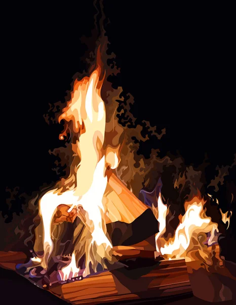 Llama Fuego Sobre Leña Oscuridad Imagen Vectorial — Archivo Imágenes Vectoriales