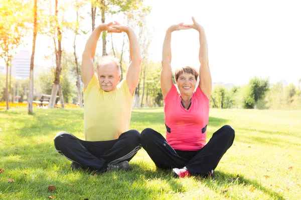 Feliz Pareja Ancianos Mayores Está Haciendo Deporte Aire Libre Concepto —  Fotos de Stock