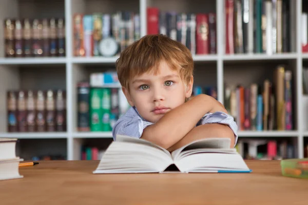 Junge Lernen Hause Hausaufgabenbetreuung Fernunterricht Ein Schüler Liest Ein Buch lizenzfreie Stockfotos