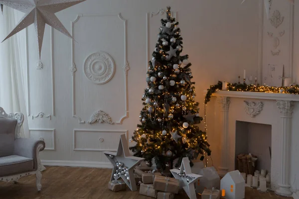 Winter holidays decorated  interior with a Christmas tree.