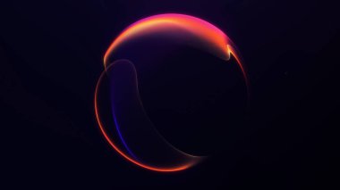 Fütürist turuncu ve mor soyut parlayan küre, arka planda pürüzsüz ışık dalgaları var..