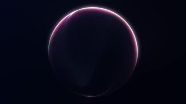 Karanlık arka planda parlayan minimum neon küre. Zarif fütüristik 4K pürüzsüz aydınlatma ve soyut dijital tarzla kusursuz döngü.