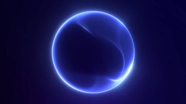 Koyu bilim-kurgu arka planında pürüzsüz parçacık yüzeyi olan mavi tonlu parlak dijital küre.