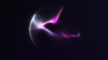 Soyut yakut mor parlak eğimli küre ve koyu arkaplanda sıvı ışık akışı. Modern dijital projeler, bilim kurgu görselleri ve kozmik tasarım için fütürist ışıltılı bir form. Kusursuz döngü.