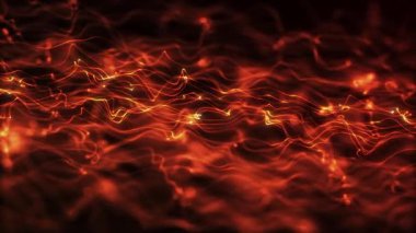 Parlayan soyut ateş lifleri dinamik bir şekilde hareket ediyor ve koyu arkaplanda turuncu ışık dalgaları süzülüyor. 4K çözünürlüğünde kusursuz döngü canlandırması.