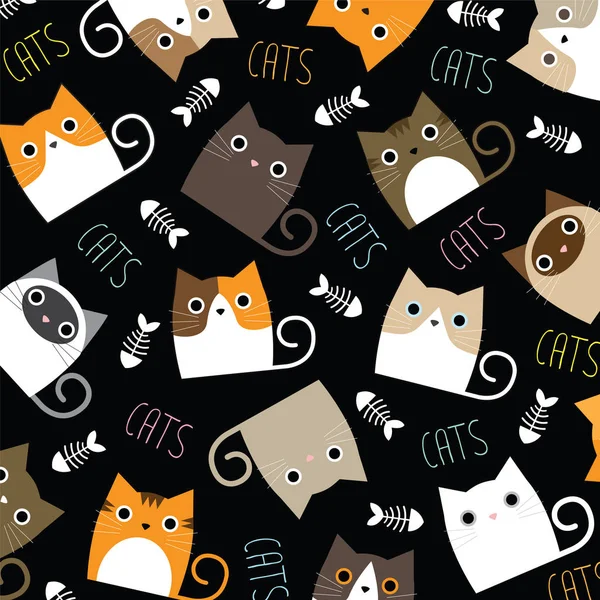 Set Cats Black Background — Stock Vector