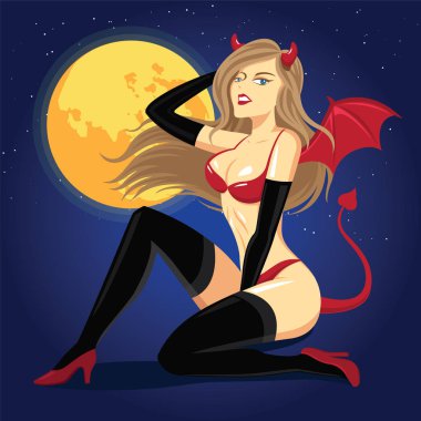 Sexy woman dressed in a devil's costume - Vector clipart