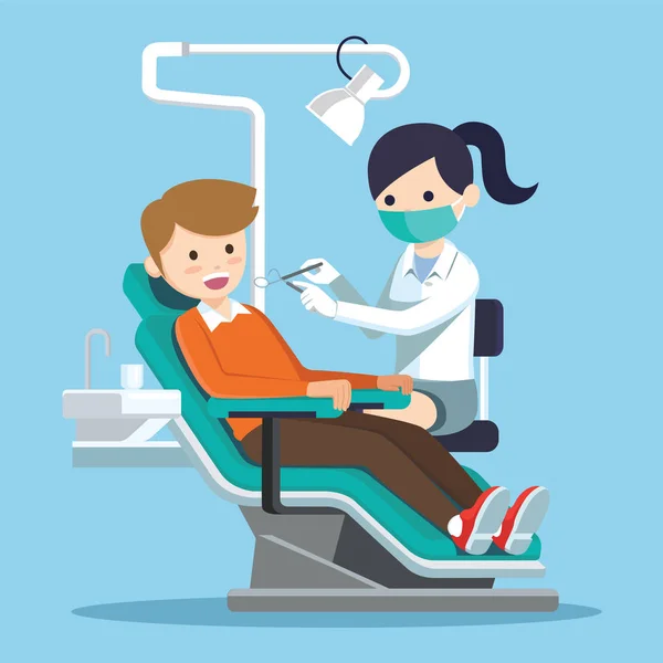 Médico dentista examinando paciente — Vector de stock