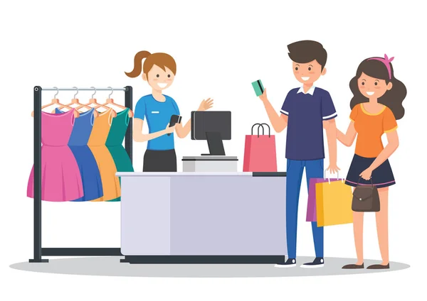 Compras en tienda de tela — Vector de stock