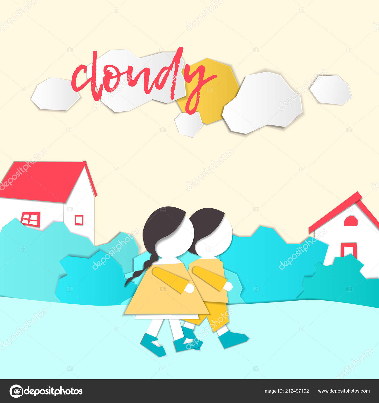 Vector Characters Weather Forecast Papercut Style Girl Boy Outdoors Cloudy Vector Image By C Tomiganka Vector Stock