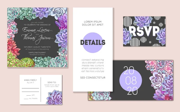 Convite Casamento Floral Definido Coleção Diferentes Cartões Convite Decorados Com — Vetor de Stock