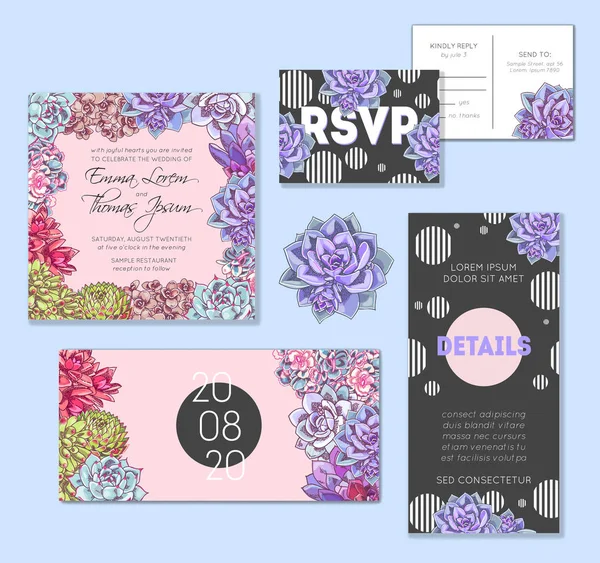 Convite Casamento Floral Definido Coleção Diferentes Cartões Convite Decorados Com — Vetor de Stock