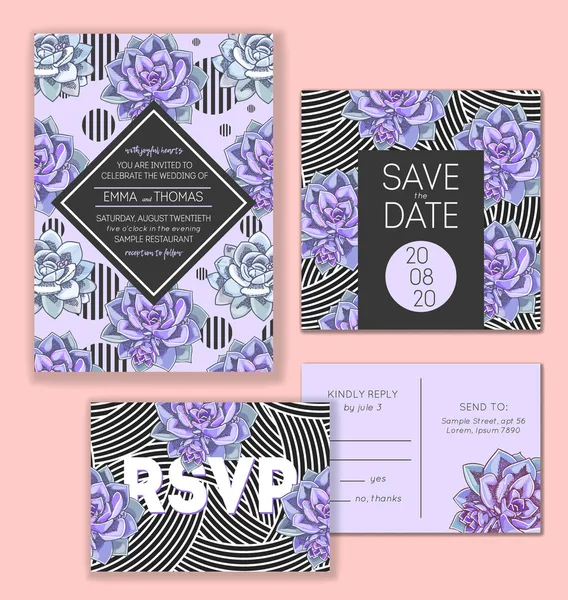 Convite Casamento Floral Definido Coleção Diferentes Cartões Convite Decorados Com —  Vetores de Stock
