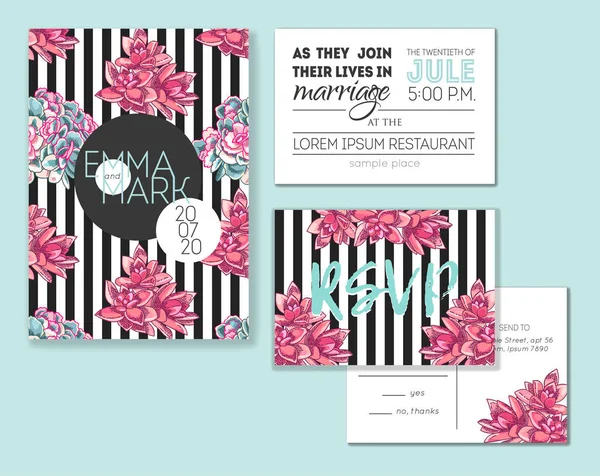 Ensemble Invitation Mariage Floral Collection Différentes Cartes Invitation Décorées Avec — Image vectorielle