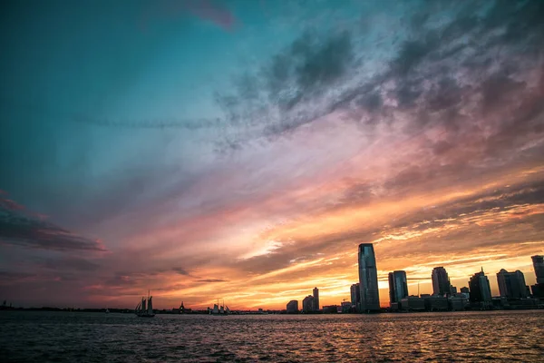 Kouzelný Západ Slunce Nad Jersey Manhattan New York City — Stock fotografie