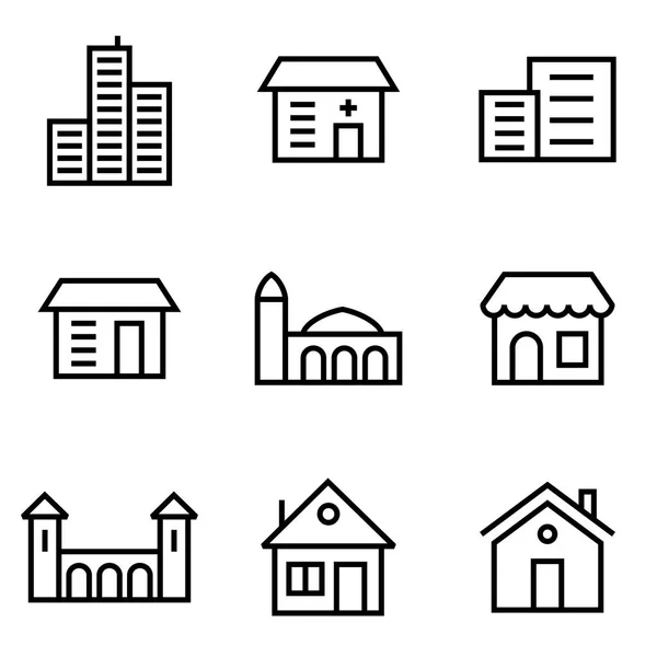 建筑图标设置内衬简单平面样式插图 — 图库矢量图片