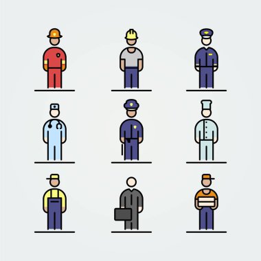 Meslekler simgeleri avatar basit düz stil resimde kümesi.