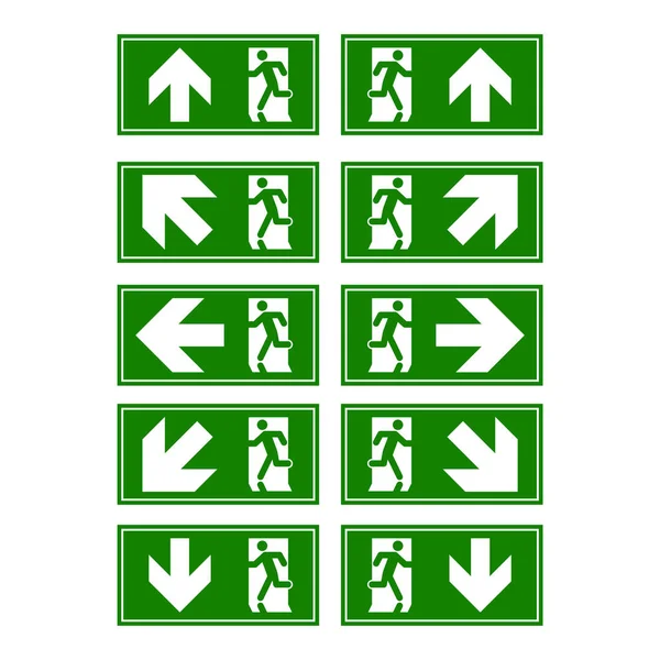 Emergency exit sign. Man running out fire exit.