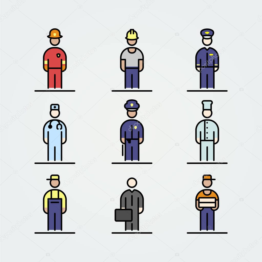 Set of professions icons avatar simple flat style illustration.
