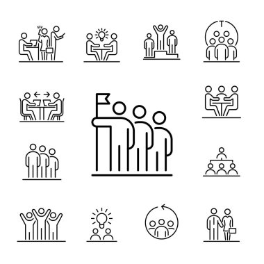 Takım çalışması iş insanlar Icon set UI basit çizgi düz illüstrasyon.