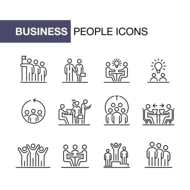 Takım çalışması iş insanlar Icon set UI basit çizgi düz illüstrasyon.