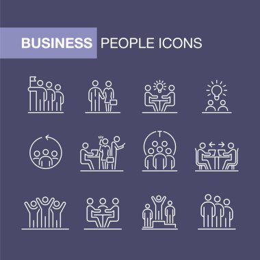 Takım çalışması iş insanlar Icon set UI basit çizgi düz illüstrasyon.