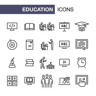 Basit düz stil anahat illüstrasyon eğitim Icons set.