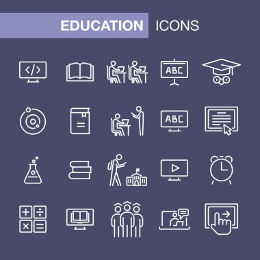 Basit düz stil anahat illüstrasyon eğitim Icons set.