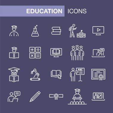 Basit düz stil anahat illüstrasyon eğitim Icons set.