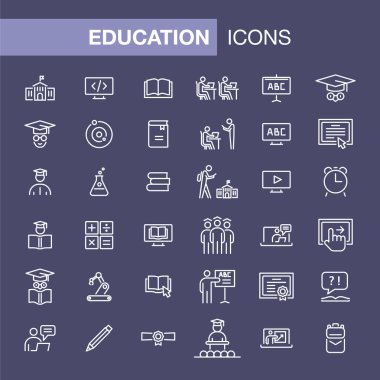 Basit düz stil anahat illüstrasyon eğitim Icons set.