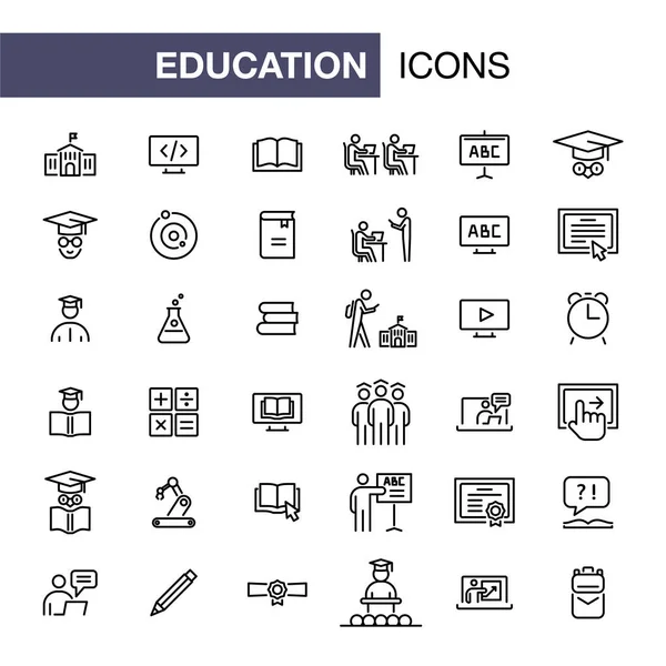 Iconos Educación Conjunto Ilustración Esquema Estilo Plano Simple — Vector de stock