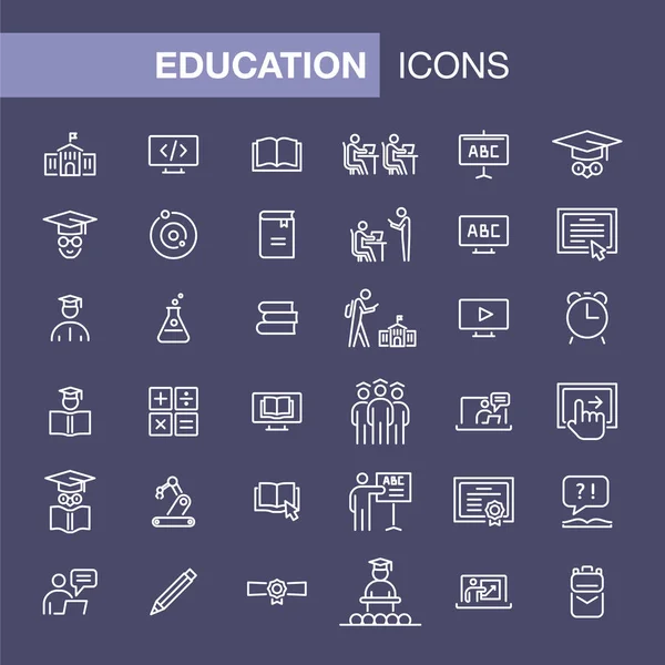 Basit Düz Stil Anahat Illüstrasyon Eğitim Icons Set — Stok Vektör