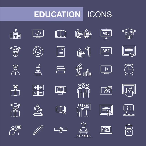 Educazione Icone Impostare Semplice Stile Piatto Contorno Illustrazione — Vettoriale Stock