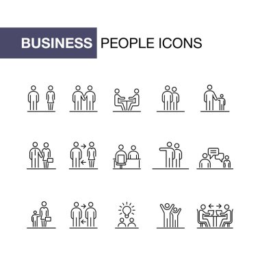 İş insanları simgeleri basit düz çizgi illüstrasyonunu ayarladı.