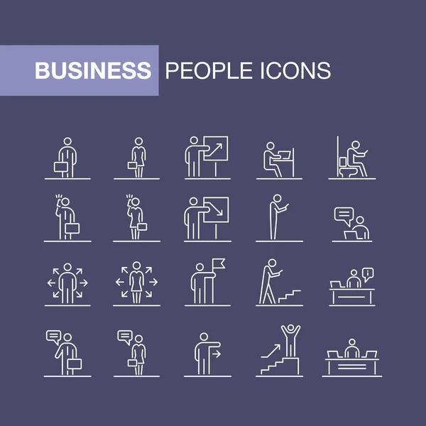 Iconos Gente Negocios Conjunto Simple Línea Plana Ilustración — Vector de stock